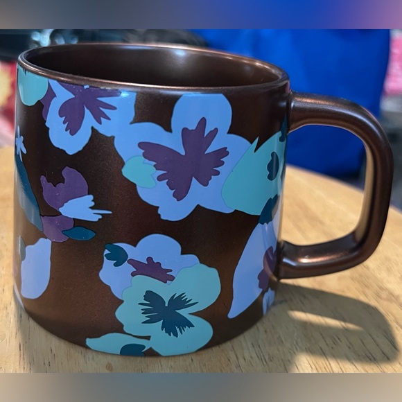 Starbucks Bronze Floral Flower Pansies Ceramic Coffee Mug 14Oz 2020 Teal Purple - Picture 3 of 10
